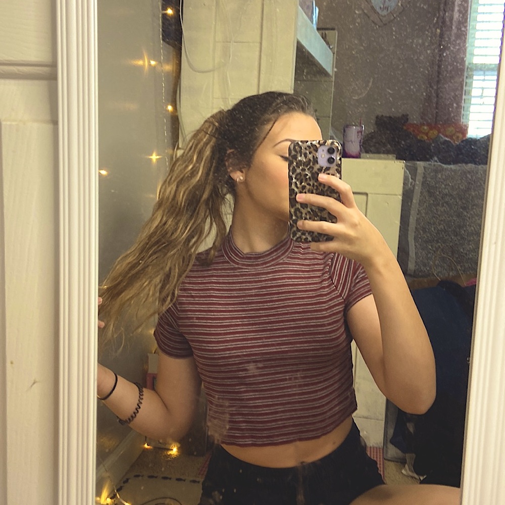 XS grey & maroon striped crop top wild fable